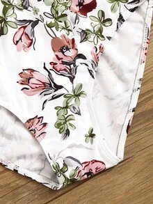 印花蕾絲邊深V領吊脖連體泳衣 - 彩色 - 查看 5