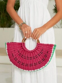 SHEIN VCAY 圓環手柄設計大容量草編包 - 彩色 - 查看 9