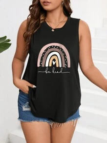 SHEIN Essnce Top tank con estampado de corazón y letra - Negro - Ver 1