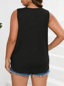 SHEIN Essnce Top tank con estampado de corazón y letra - Negro - Ver 2