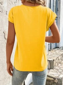 SHEIN LUNE Camiseta unicolor de manga murciélago - Amarillo - Ver 2
