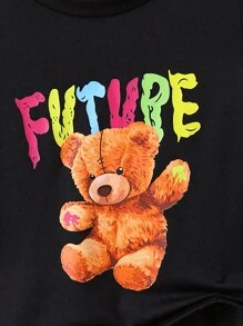 男嬰熊和字母圖案T恤和運動褲 - 黑色 - 查看 3