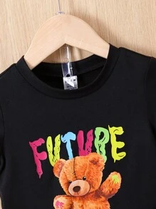 男嬰熊和字母圖案T恤和運動褲 - 黑色 - 查看 4