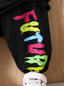 男嬰熊和字母圖案T恤和運動褲 - 黑色 - 查看 6