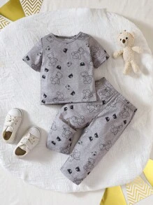 Đứa bé trai Đồ họa Hoạt hình Áo thun & quần - Xám - Xem 1