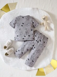 Đứa bé trai Đồ họa Hoạt hình Áo thun & quần - Xám - Xem 2