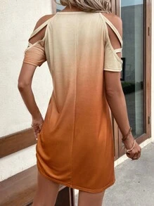 SHEIN LUNE 漸層挖肩T恤連衣裙 - 彩色 - 查看 2