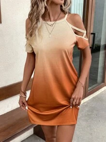 SHEIN LUNE 漸層挖肩T恤連衣裙 - 彩色 - 查看 3