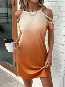 SHEIN LUNE 漸層挖肩T恤連衣裙 - 彩色 - 查看 6