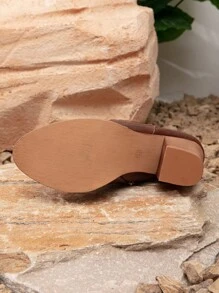 Styleloop Thêu Săn bắn Giày ống Với Dây kéo bên Chi tiết Và Dày Gót chân - màu nâu - Xem 3