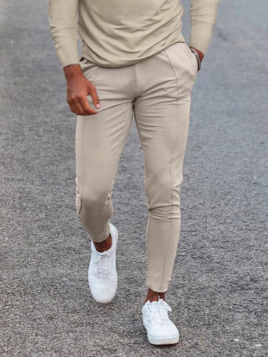 Manfinity Mode Men Solid Slant Pocket Suit Trousers - Khaki - View 1