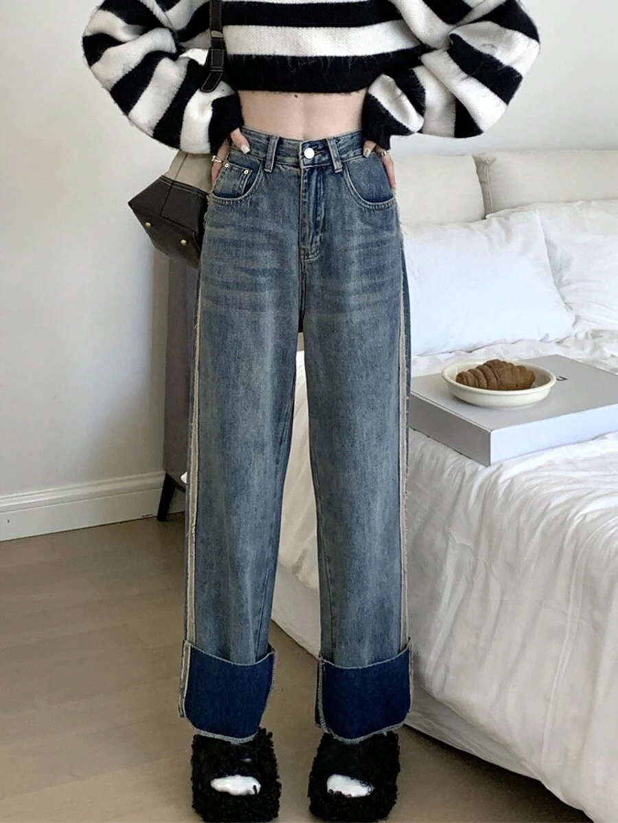 Jeans panel en contraste - Azul - Ver 1