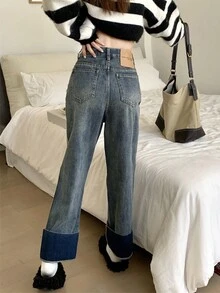 Jeans panel en contraste - Azul - Ver 2