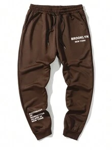 Manfinity Homme Lỏng lẻo phù hợp Nam Đồ họa Chữ cái Eo dây rút Quần thể thao - Cà phê nâu - Xem 4