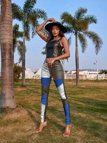 撞色緊身褲 - 彩色 - 查看 7