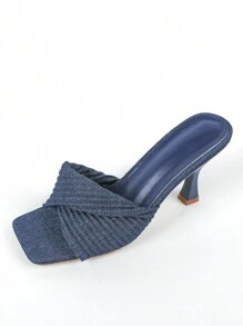 Giày Xăng Đan Thời Trang Màu Xanh Cho Nữ, Xăng Đan Mule Gót Kim Tự Tháp Trang Trí Xoắn - Màu xanh lam - Xem 7