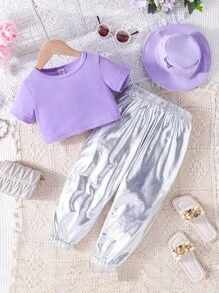 Bộ thời trang bé gái Khối Màu Giải trí - Màu tím hoa cà - Xem 1