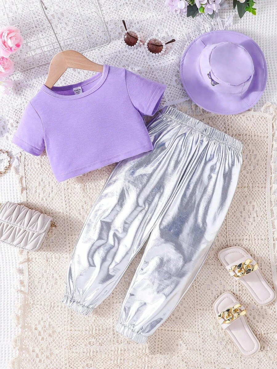 Bộ thời trang bé gái Khối Màu Giải trí - Màu tím hoa cà - Xem 1