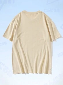 ROMWE MEN Anime Guys Cotton Car & Letter Graphic Tee - Apricot - View 2