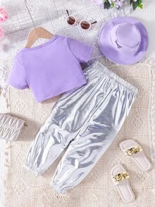 Bộ thời trang bé gái Khối Màu Giải trí - Màu tím hoa cà - Xem 2