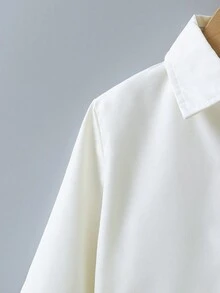 SHEIN 男童可愛刺繡小熊圖案襯衫，校園風紳士正裝襯衫，百搭素色長袖翻領上衣