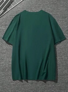 Manfinity Homme Hombres Camiseta con estampado de slogan y dibujos animados - Verde Oscuro - Ver 2