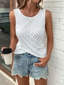 SHEIN LUNE 素色交叉圍裹背心上衣 - 白色 - 查看 3