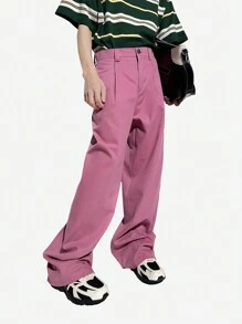 Manfinity EMRG Men Solid Wide Leg Suit Trousers - Hot Pink - View 1