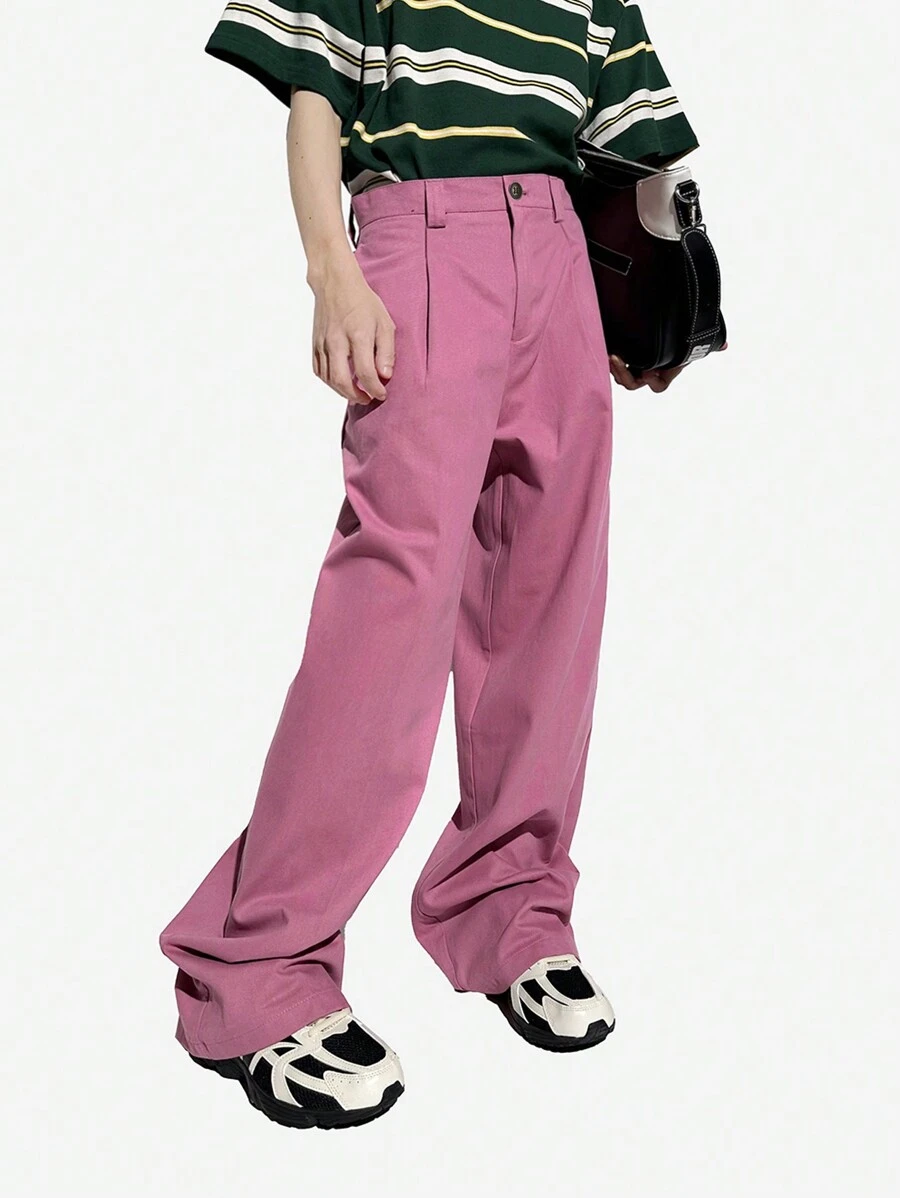 Manfinity EMRG Men Solid Wide Leg Suit Trousers - Hot Pink - View 1