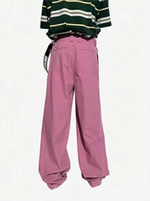 Manfinity EMRG Men Solid Wide Leg Suit Trousers - Hot Pink - View 2