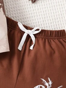 SHEIN Toddler Boys Tropical Print Tee & Shorts Set - Multicolor - View 3