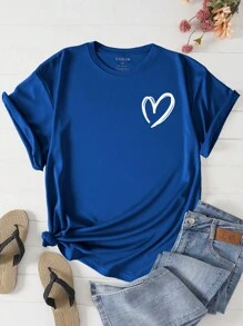 INAWLY Plus Heart Print Tee - Blue - View 1