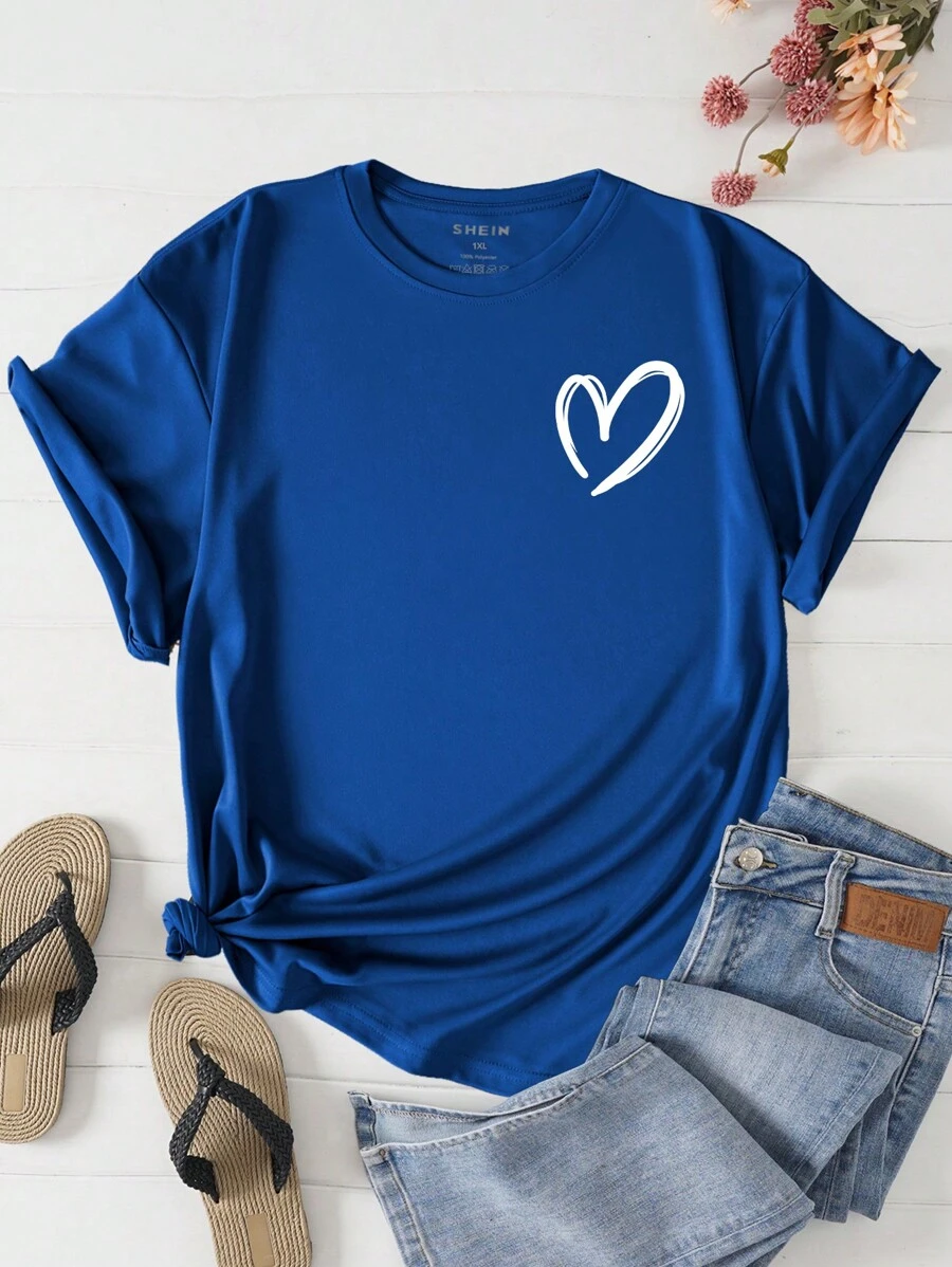 INAWLY Plus Heart Print Tee - Blue - View 1