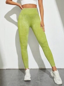 Yoga Trendy 紮染寬腰帶運動打底褲 - 青檸色 - 查看 5