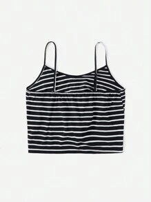 SHEIN EZwear Áo khoác và áo lót dành cho xe tăng nữ Thắt nút Nút phía trước Sọc Giải trí - màu đen - Xem 2