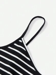 SHEIN EZwear Áo khoác và áo lót dành cho xe tăng nữ Thắt nút Nút phía trước Sọc Giải trí - màu đen - Xem 3