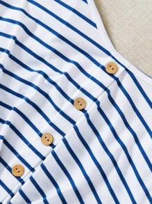 SHEIN EZwear Striped Print Knot Hem Cami Top - Blue and White - View 3