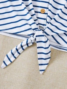 SHEIN EZwear Striped Print Knot Hem Cami Top - Blue and White - View 5
