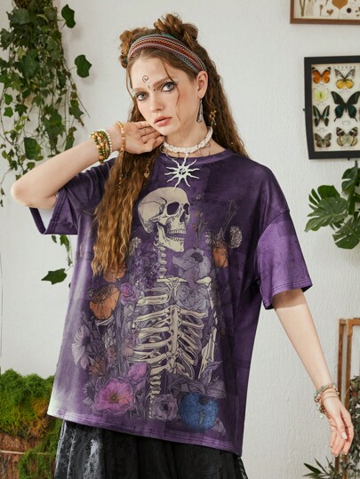 Pretty Circuits Skull Print Drop Shoulder Tee