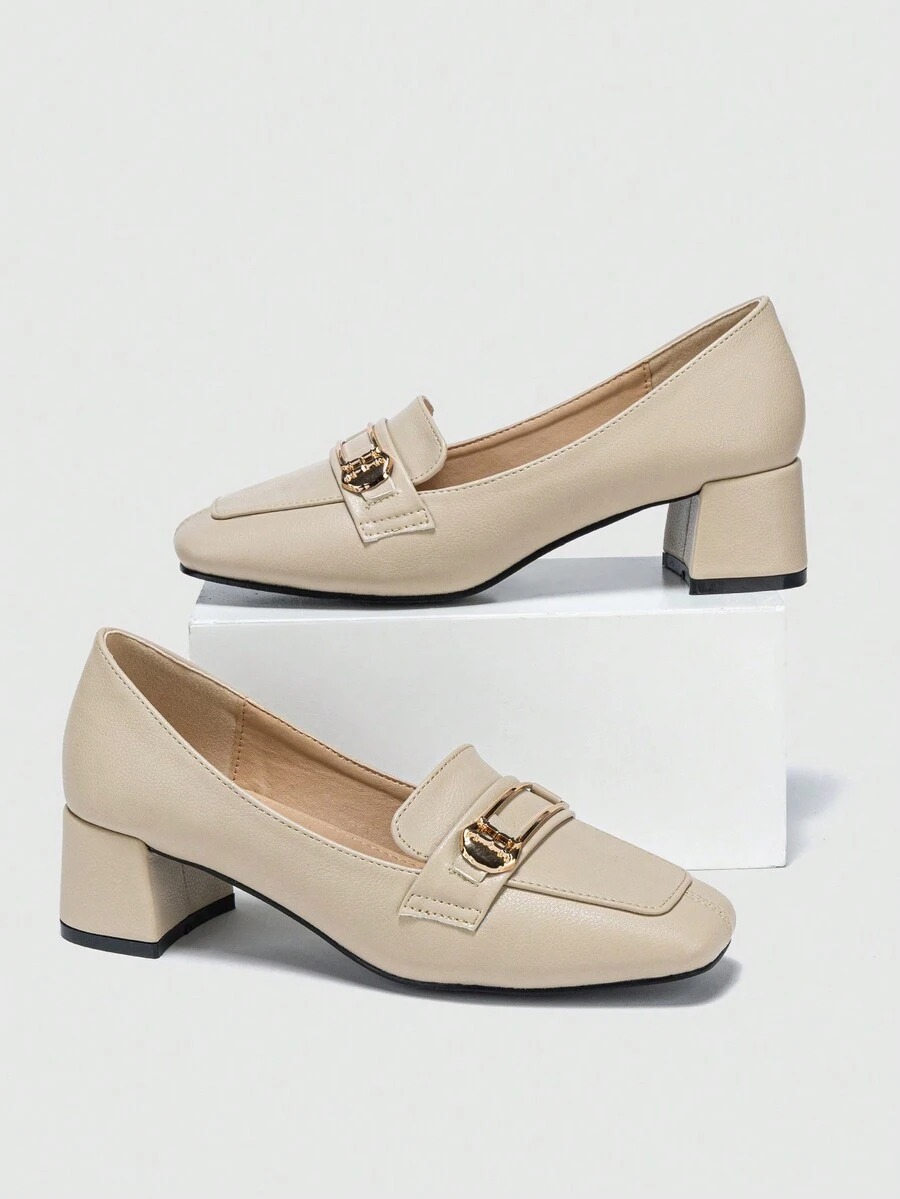 Ladies' Beige High Heels With Metallic Decoration, Pumps - Beige - View 1