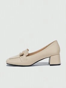 Ladies' Beige High Heels With Metallic Decoration, Pumps - Beige - View 4