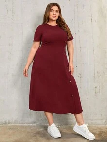Mulvari Burgundy Red Plus Button Front A-Line Dress - Burgundy - View 4