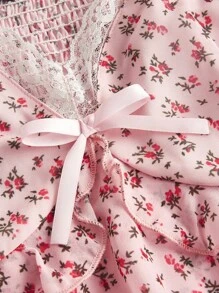 ROMWE Kawaii 碎花蕾絲拼接荷葉邊下擺襯衫 - 彩色 - 查看 4