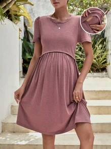 SHEIN Maternity Solid Nursing Detail Dress