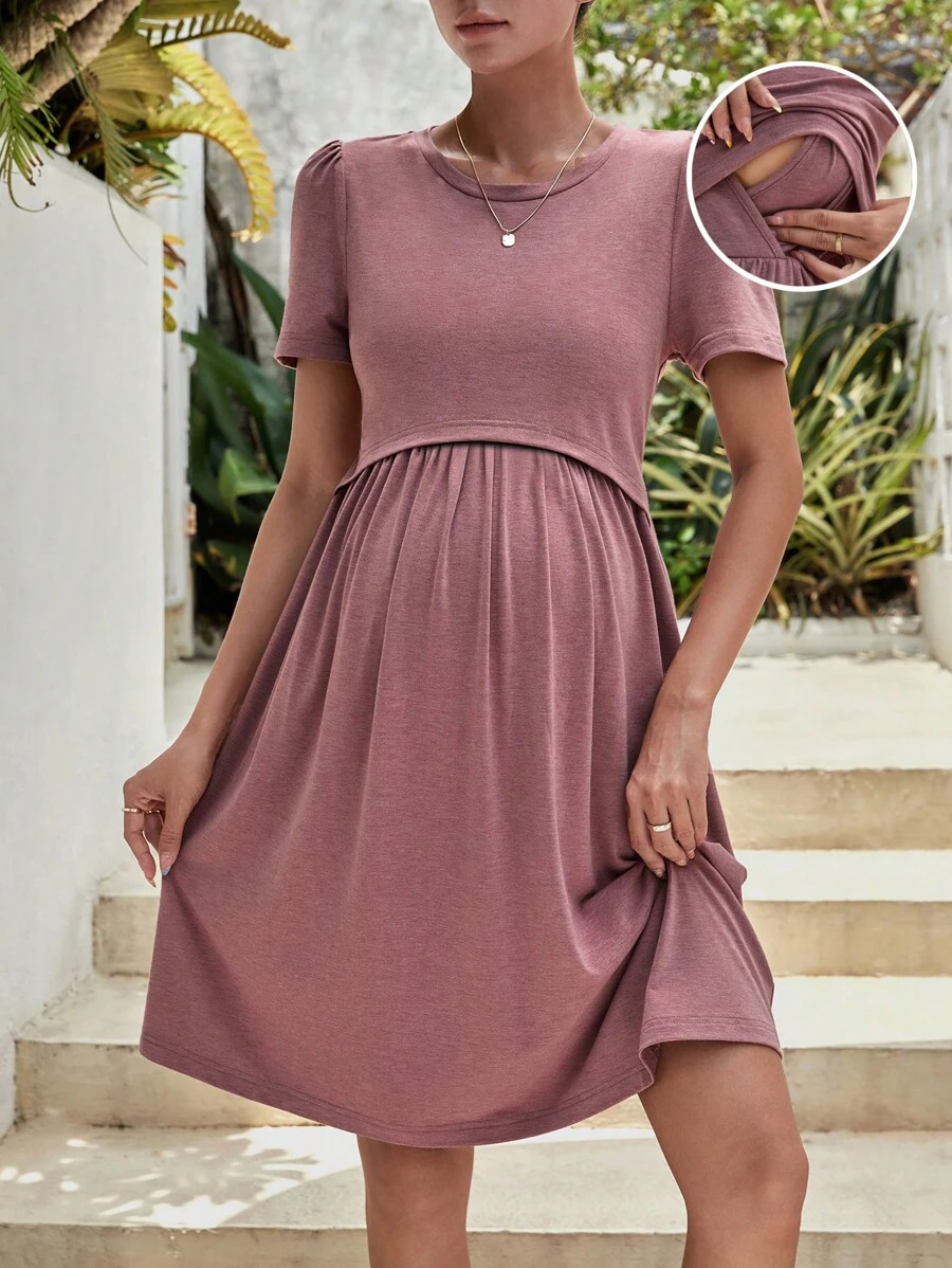 SHEIN Maternity Solid Nursing Detail Dress