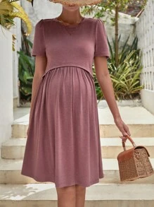 SHEIN Maternity Solid Nursing Detail Dress