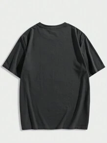 ROMWE MEN Street Life 男式标语图案 T 恤，学校 - 深灰色 - 查看 2