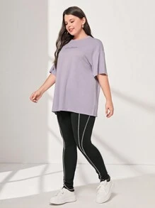 Mulvari 大碼字母圖案落肩T恤&緊身打底褲 - 彩色 - 查看 1