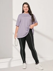 Mulvari 大碼字母圖案落肩T恤&緊身打底褲 - 彩色 - 查看 3