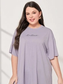 Mulvari 大碼字母圖案落肩T恤&緊身打底褲 - 彩色 - 查看 4